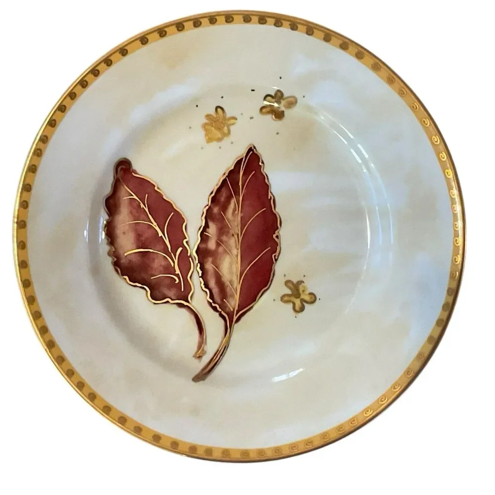 Crate & Barrel Salad Plates Autumn Fall Leaf Set Of 4 Decorative Gold Gilt